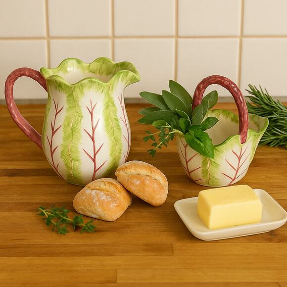 Vintage The Haldon Group Tobacco Leaf Pitcher & Handled Bowl – Hand Painted 1988 - Picture 1 of 11